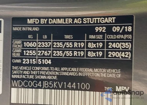 2019 Mercedes-Benz Glc 300 из США, поврежденный, VIN WDC0G4JB5KV144100